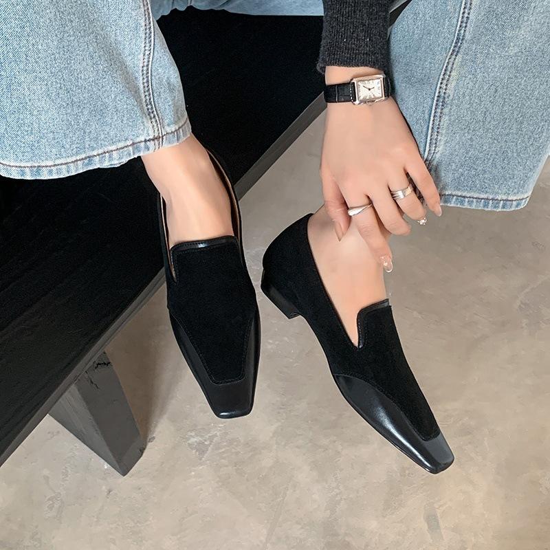 

New square heel square head four-season single shoes women s comfortable cowhide fashion single shoes non-slip beef tendon sole sheepskin women 34