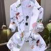 Revers Langarm Taschen Damen Blazer Elegant Tuschemalerei Ein Knopf Dünner Blazer Mantel Oberbekleidung