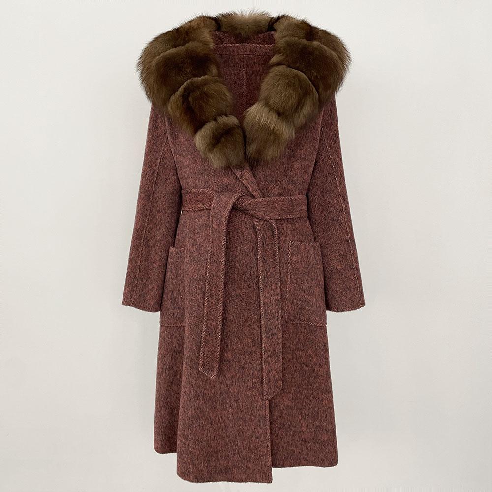 OFTBUY2024 Ekte Ull Kaninpels Kvinner Kåpe Naturskinn Mulberry Silkejakker X-lange Varm Tykk Turn-down Krage Overwear