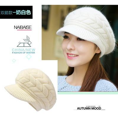 Women's Fashion Autumn and Winter Knitted Duck Tongue Wool Hat Casual Versatile Rabbit Fur Hat Tide Winter Korea Warm