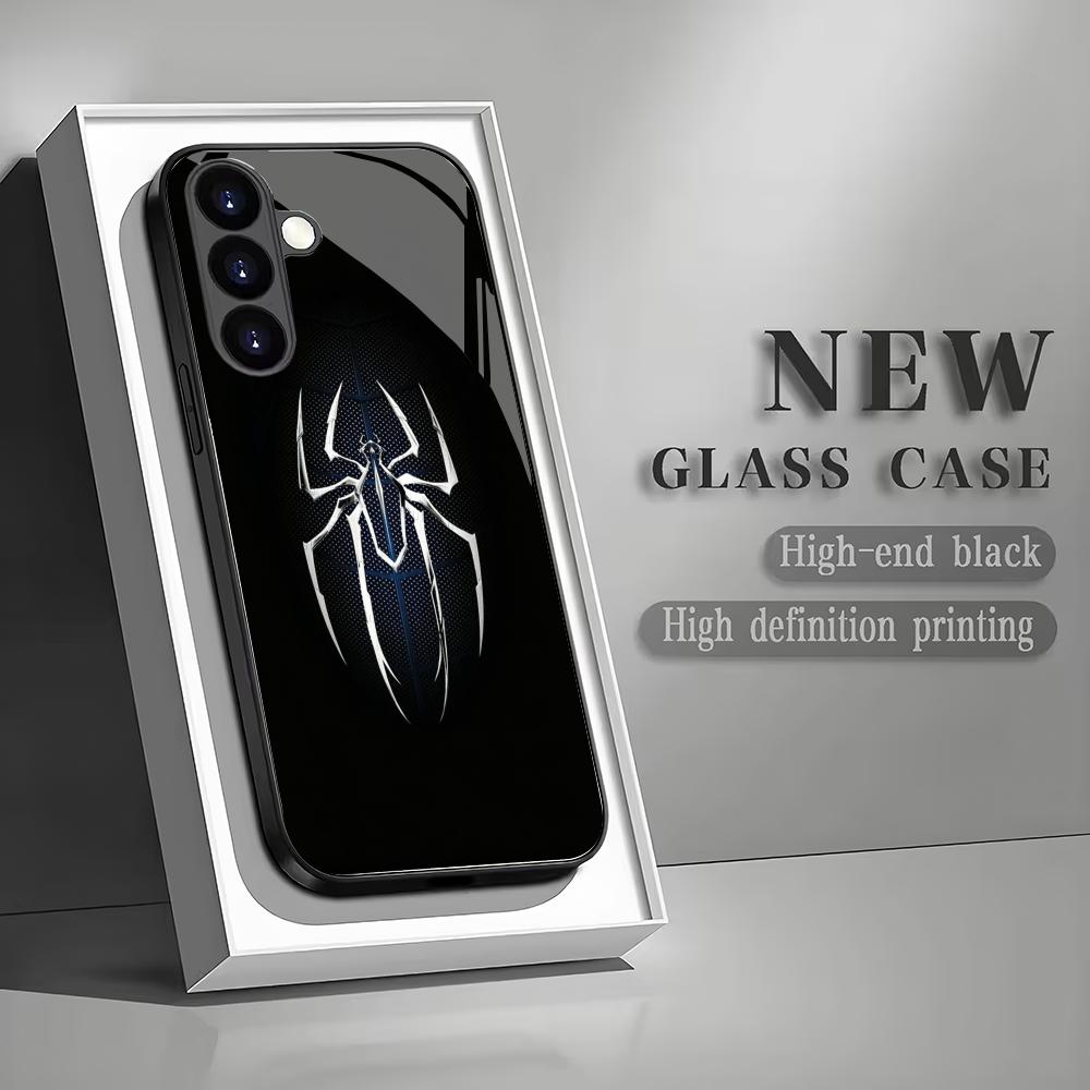 

Spider pattern black glass phone case suitable for Samsung Galaxy S26 S25 S24 S23 S22 S20 FE/Ultra/Plus anti fall back cover GalaxyS25