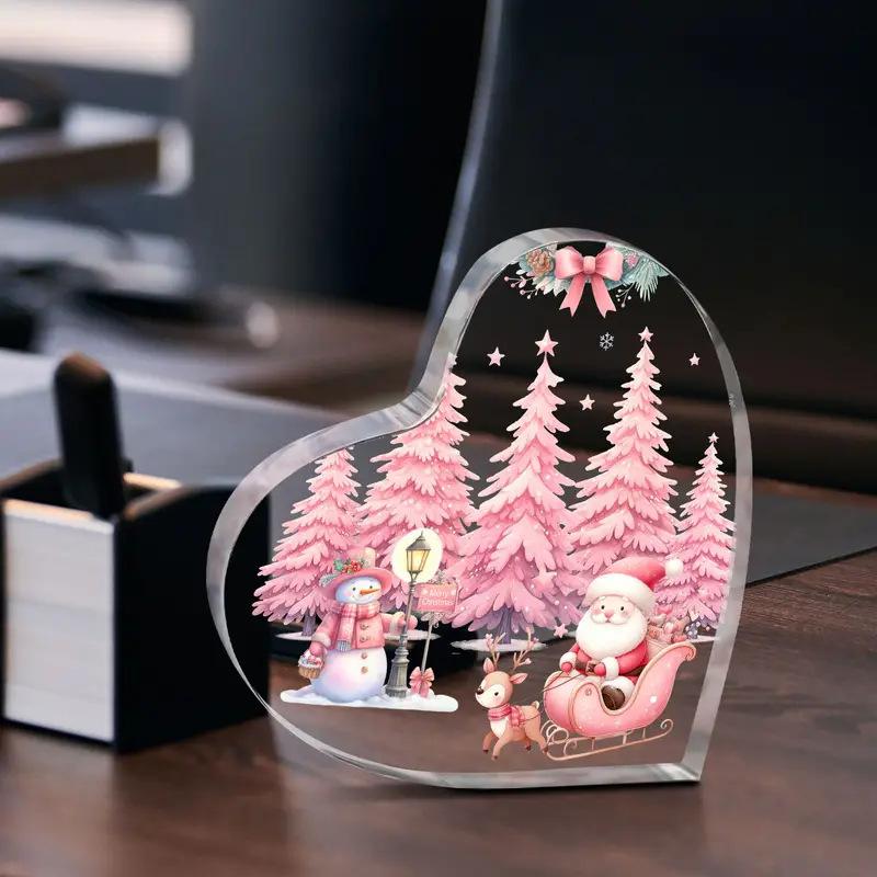 2D Flat Acrylic Cute Heart Shaped Christmas Desktop Decoration, Home Decor Plaque Hanging Wall Art Decorative Garden Decoration for Room Door Signs Ha
