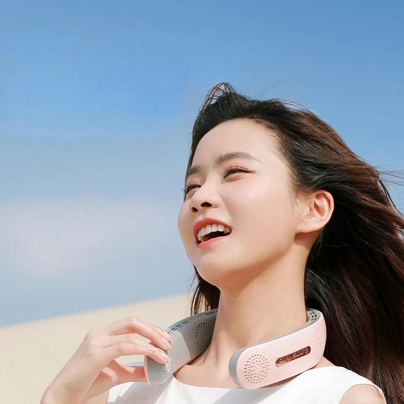 Neck Fan 4 Turbo 2400mAh Portable Ventilator Bladeless Cooling Mute Fan USB Rechargeable Wearable Neckband Fan for Outdoor Indor