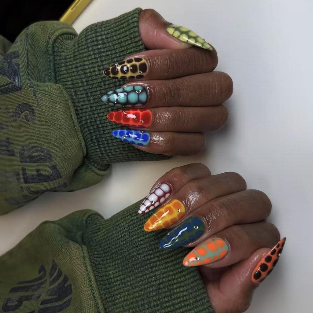 Almond Press On Nails Glossy Fake Nails Stick On Nails In 12 Sizes 24 Pcs French Nails Tips for DIY Nail Art Decorations