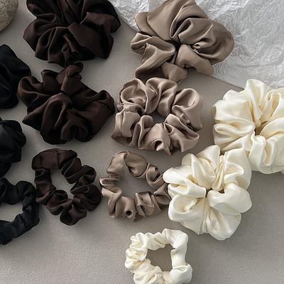 Korean Hair Bands 3Pcs Premium Satin Scrunchies French Style Three Sizes No Slip Hair Ties for Women