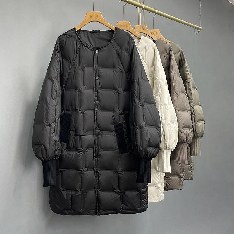 New down jacket women's plus long over-knee winter round neck large version European fashion white duck down jacket
