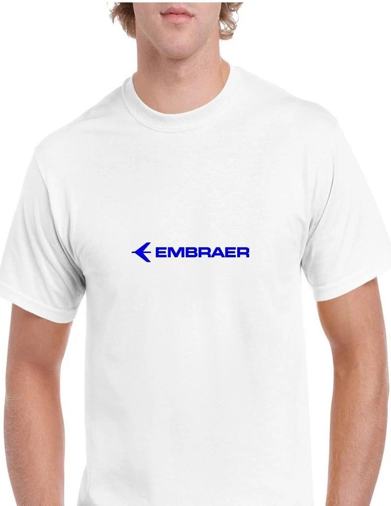 Embraer Blue Logo Brazilian Aerospace Conglomerate White Cotton T-Shirt