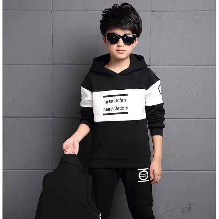 3pc Set Winter Boys Tracksuit Autumn Teenager Clothes Splicing Velvet Jacket + Hooded + Pant Children 4 8 9 10 11 12 Year