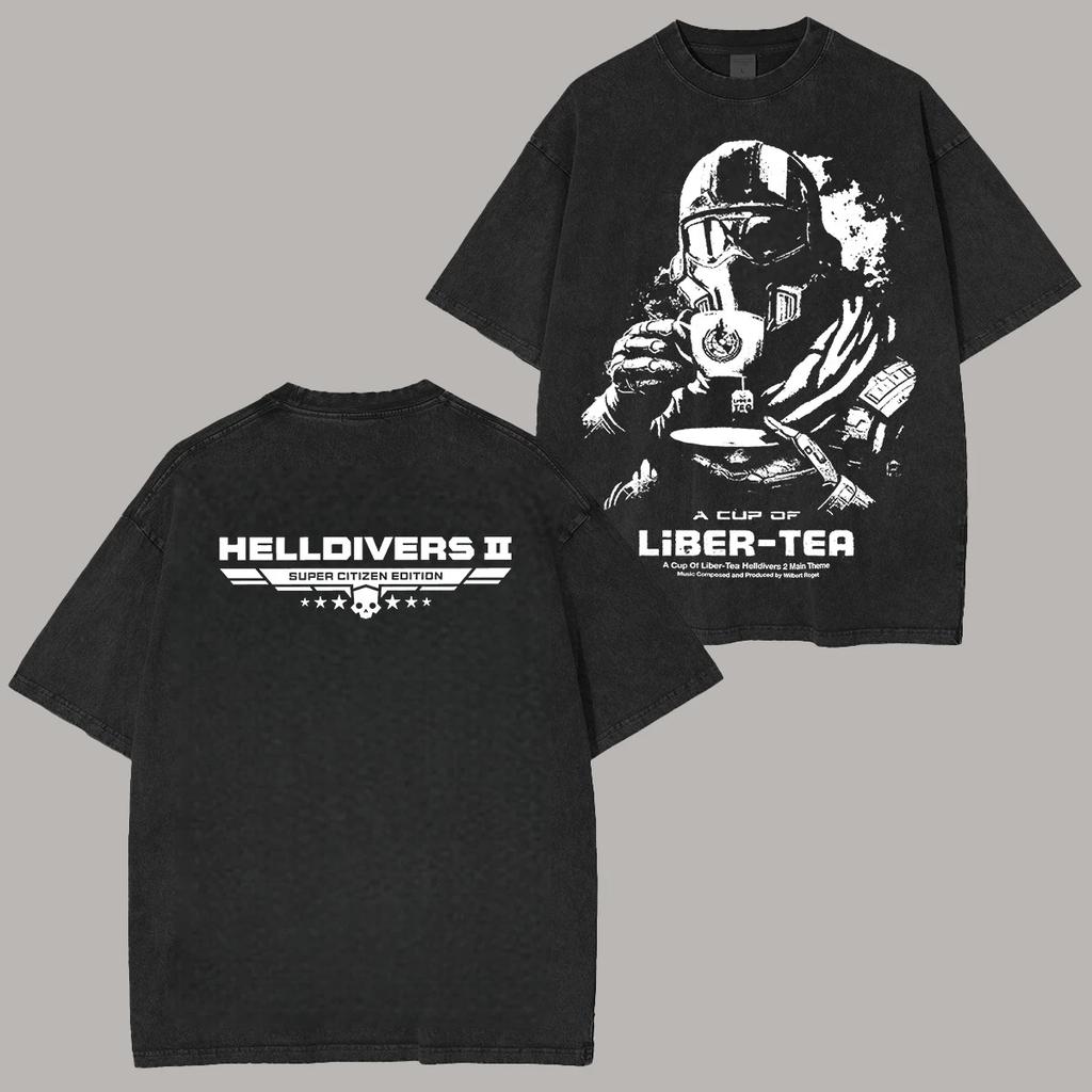 Miłośnik Anime Helldivers Nowy Model Sprana Koszulka Ubranie na Cały Rok Osobowość Ubrania Duży Rozmiar Unisex Y2k Krótki Wysoka jakość