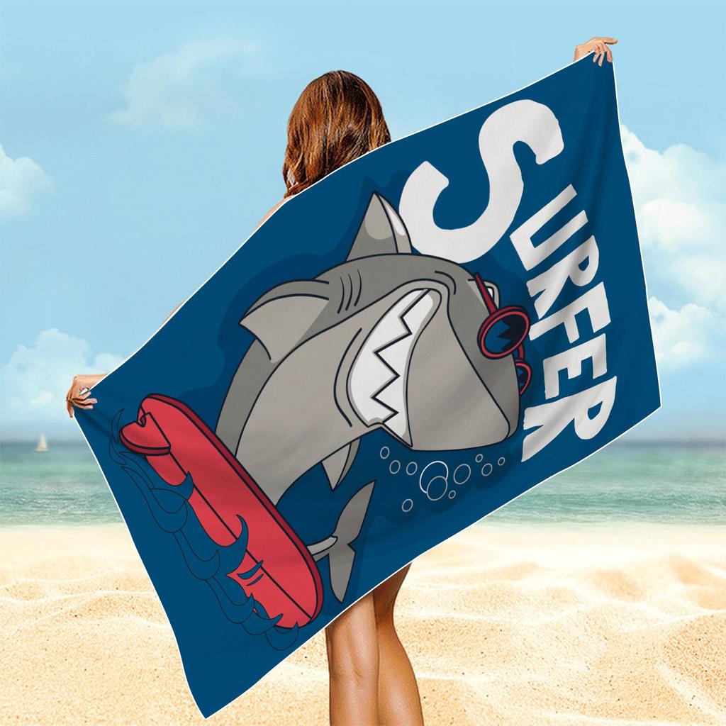Shark Surfing Beach Towel, Super Absorbent Quick Dry Lightweight for Beach Swimming Camping Travel
