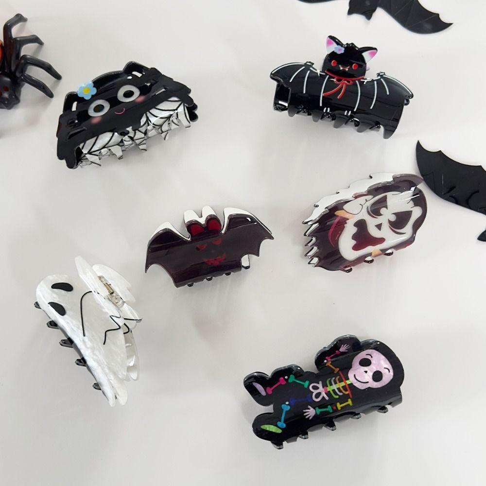 Spider Halloween Hair Claw Acrylic Skeleton Shark Clip Fashion Halloween Themed Gripper  Girls