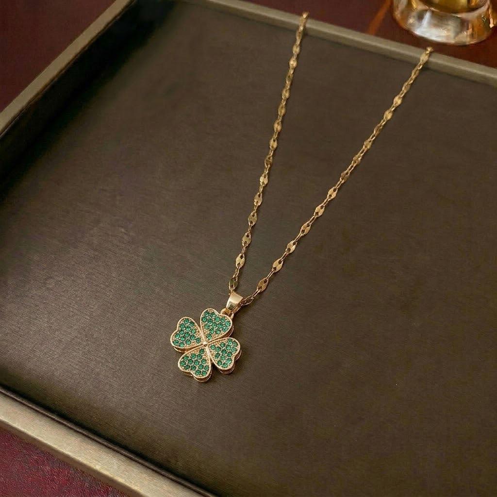 European & American Women's Zircon Flower Necklace & Rotatable Pendant Earrings Set