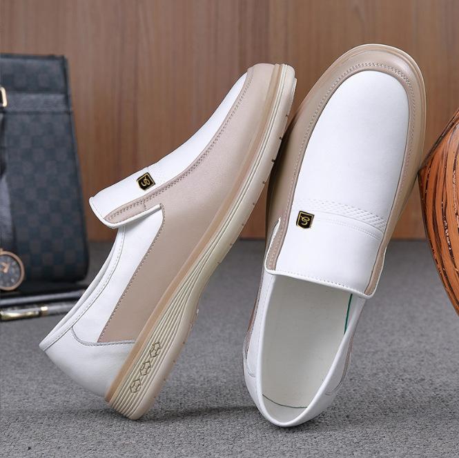 FashionWhite Leather Shoes for Men Soft Soled Commercial Light Colored Perforated Shoes Male Spring Summer Autumn New Designer Shoe