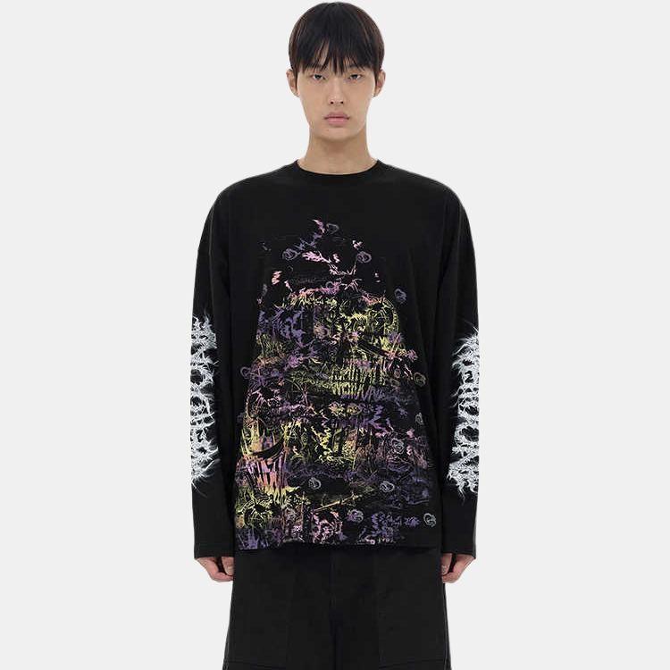 WE11DONE FW23 Pullover mit aufgedrucktem Riss-Buchstabenlogo Unisex-Sweatshirt Schwarz WD-TT3-23-756-U-BK