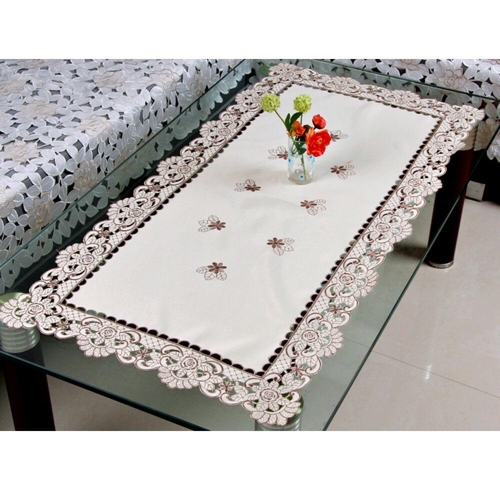 White Tablecloth Embroidered Table Cloth Satin Fabric
