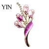 Elegant Alloy Jewelry Faux Pearl Tulip Brooch for Women, Bling Rhinestone Flower Decorative Shirt Brooches Lapel Pin, Dainty Clothing Wedding