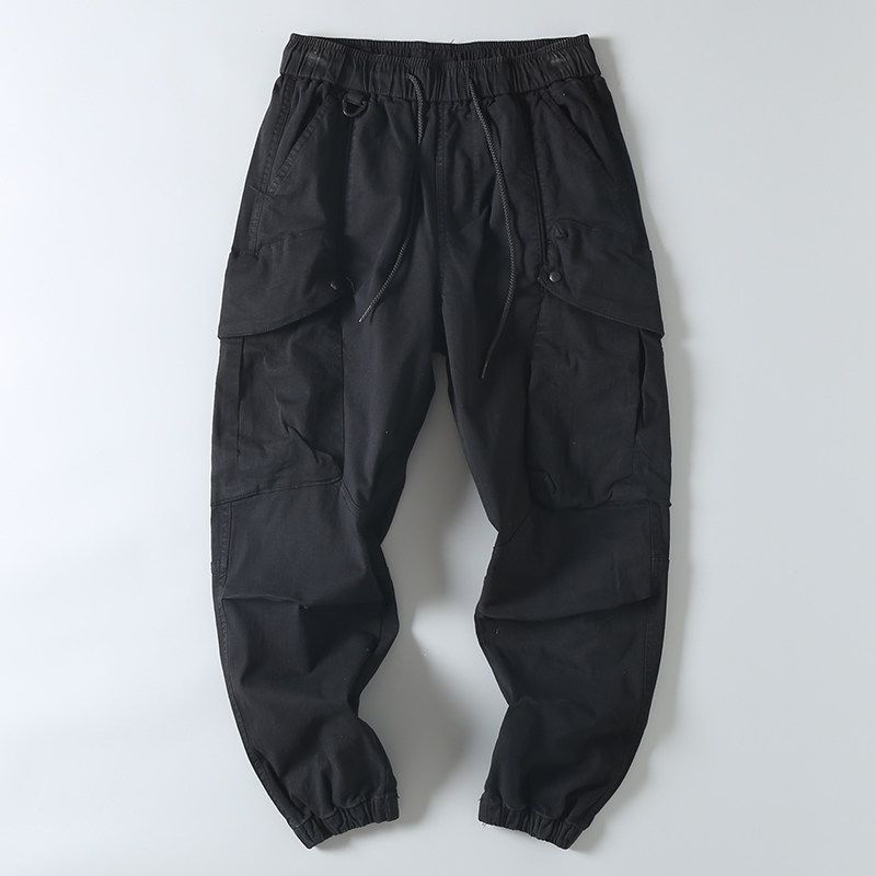 Heavyweight Vintage Large-Pocket Cargo Pants for Men, Autumn Season, Trendy Brand, Washed Pure Cotton, Loose Fit, Jogger-Style Harem Casual Long Pants