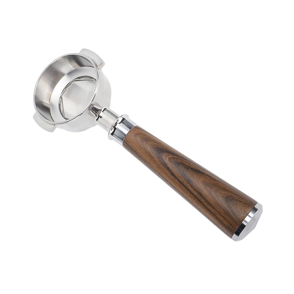 58mm Bottomless Portafilter Single Spout Stainless Steel Coffee Portafilter   Wood Handle