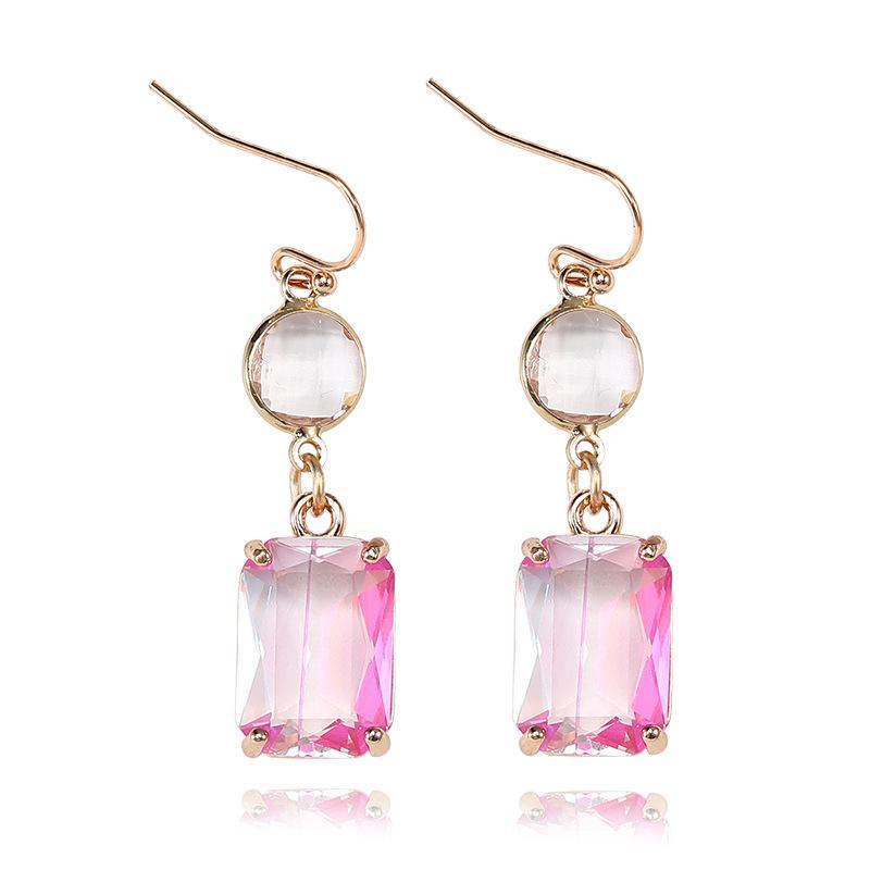 Pinkdudu Fashion 5 Color Square Glass Pendant Drop Earrings Romantic Luxury Simple Geometric Earring for Women Jewelry PD1202