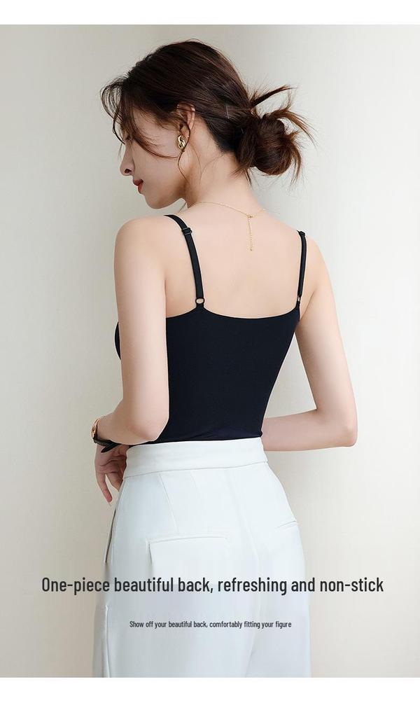 Seamless Ice Silk Camisole Bra with Fixed Push-Up Cups for Spring/Summer – Women's Base Layer for Inner and Outer Wear