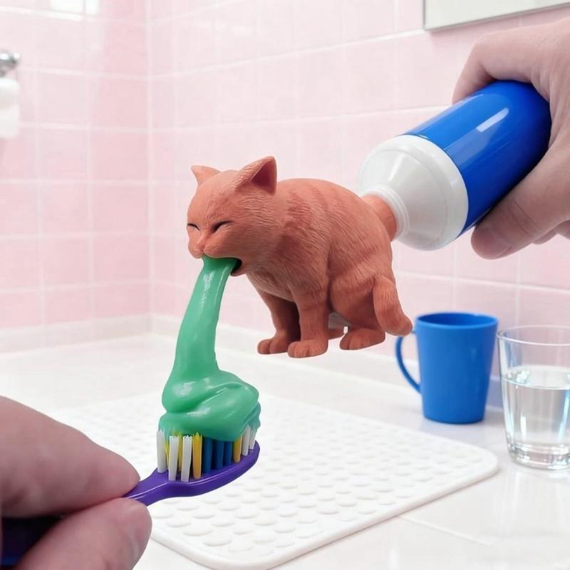 Creative Vomit Kitten Toothpaste Dispenser Cap 3D Printed Funny Design Practical Pranks