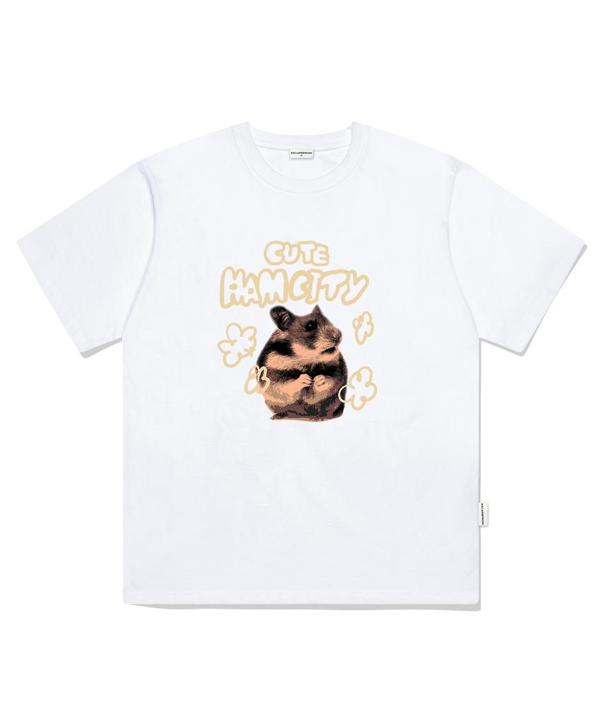 ESCAPEFROM Cute Ham City Print Oversized Short Sleeve T-Shirt White