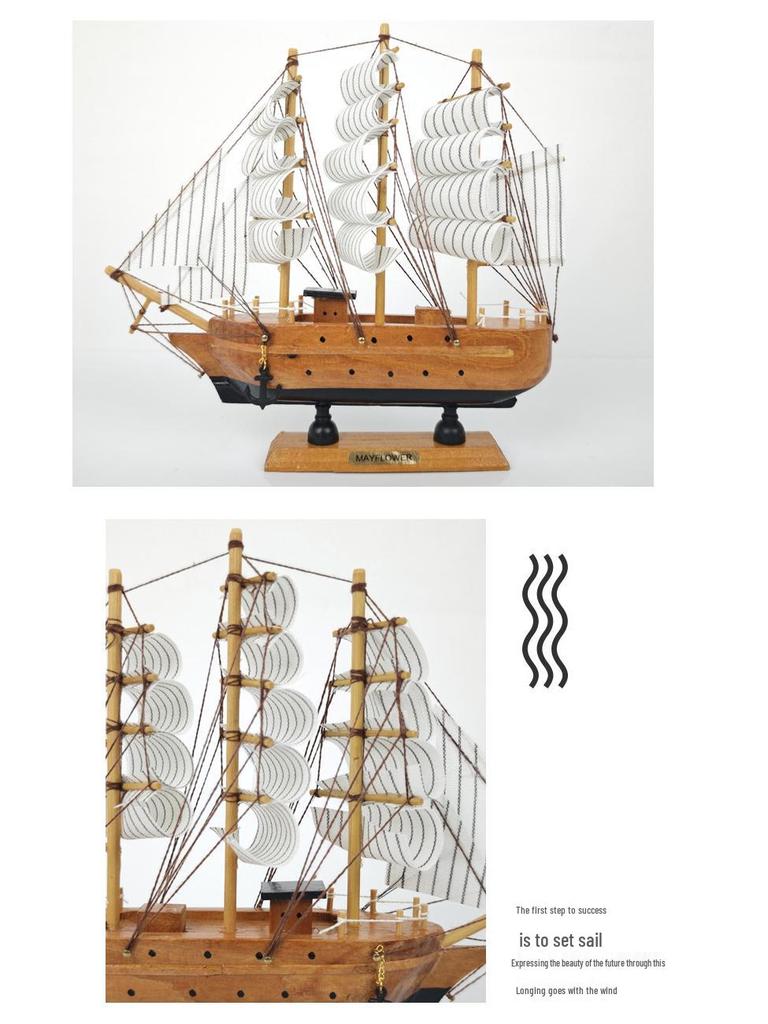 24cm Wooden Sailboat Model Mediterranean Decor