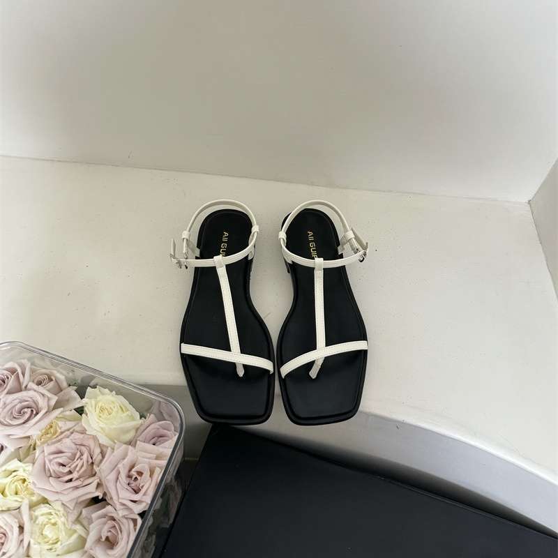 French toe thick heel sandals women 2025 new out square head simple strap cross fairy beach roman shoes