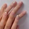 Summer French Gold Glitter Square Press-On Nails - Short Nude Whitening Nail Tips for Women
