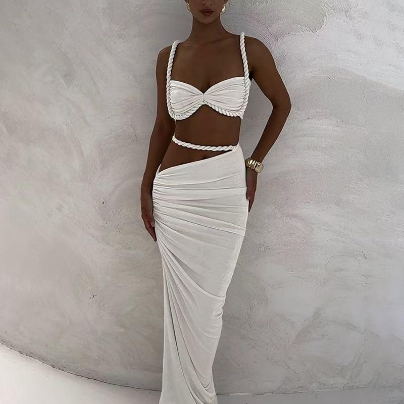 Damen Sexy Rückenfreier Neckholder Badeanzug & Bodycon Midi Rock Set