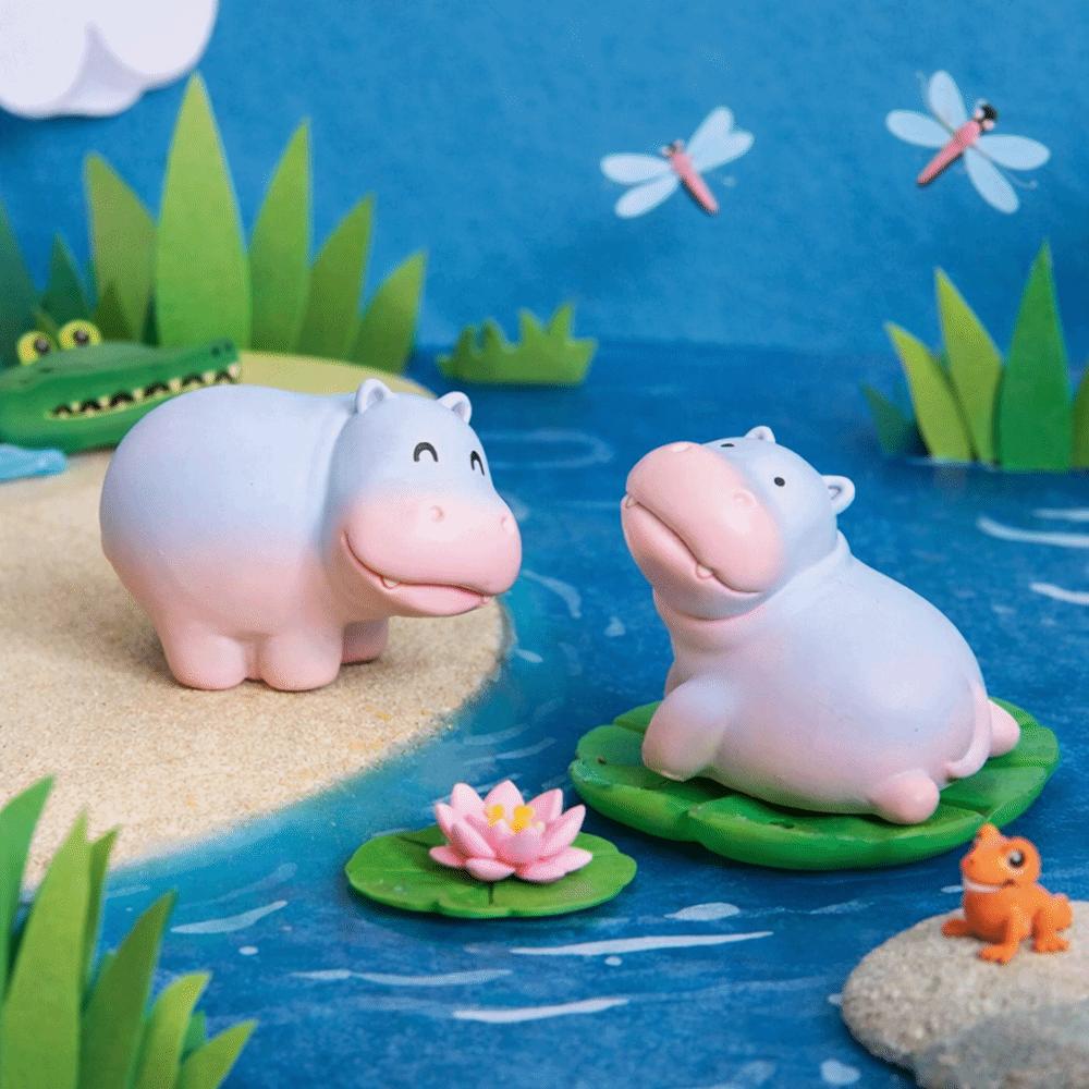Cartoon Style Resin Hippo Statue Miniature Figure Hippopotamus Figurines  Office Desk