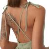 2025 Elegant Women's V-neck Backless Spaghetti Strap Dress with Lace-up Detailing.