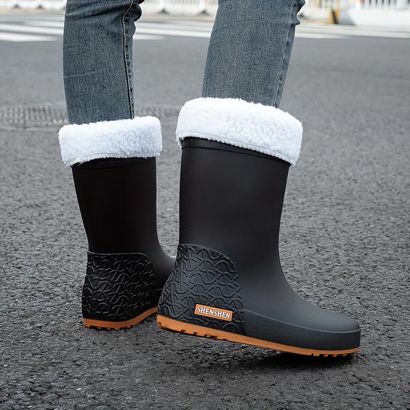 Women's Mid-Calf Warm Boots Slip-On Fashionable Ankle Boots with Removable Fleece Lining Outdoor Activities and Rainy Weather Use Winter Boots