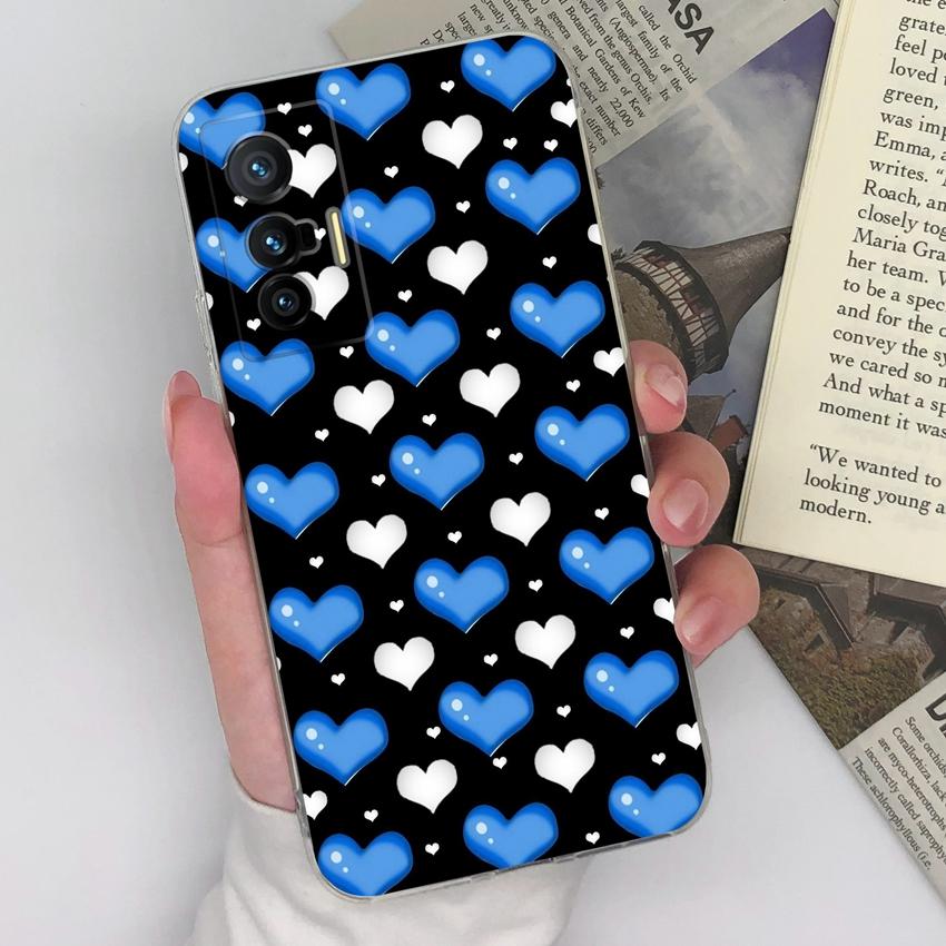 Casing For Vivo X70 X80 X60 Pro Plus X200S X21 X27 Beautiful Pink Heartshaped Pattern Phone Case Transparent Silicone Anti Slip Shell For Vivo Housing