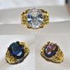 Classic Domineering Men's Gold Hip Hop Zircon Ring Blue White Purple Diamond Ladies Ring Engagement Party Jewelry