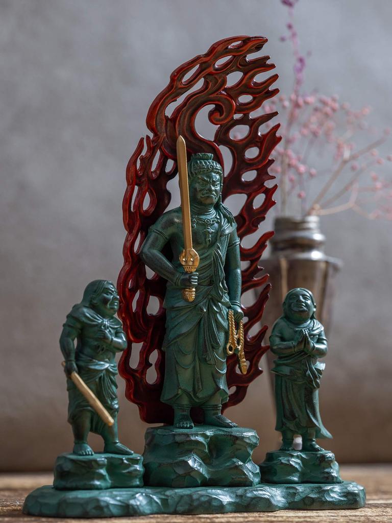 Buddhist statue of Doji Fudo Myoo (child Fudo Myoo), 16cm (bronze, painted). Sculptor: Makita Shuun. Original design (born in the Year of the Rooster)