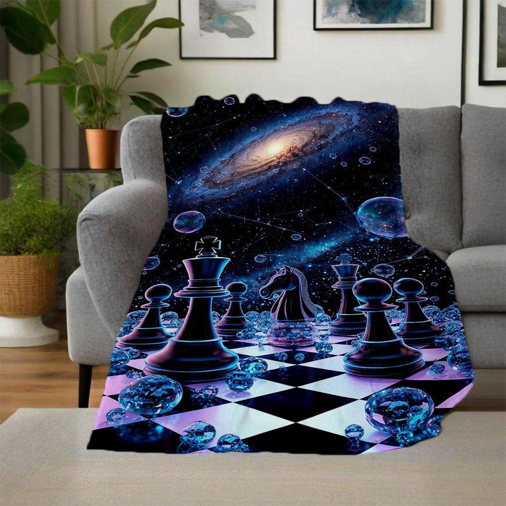 "Galactic Chess: Cosmic Board Game with Stars and Planets"Blanket Flannel Throw Blanket for Sofa, Bed, Travel, Camping, Office