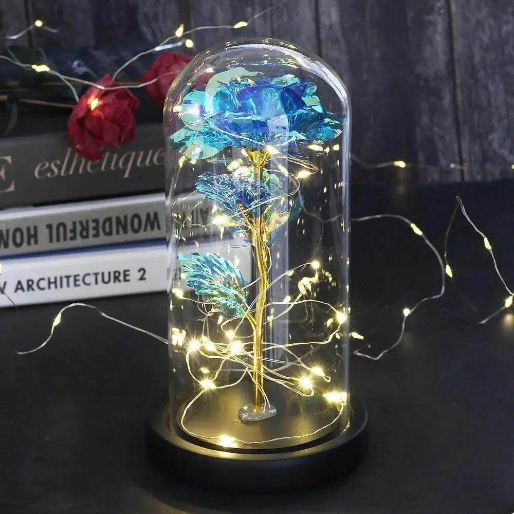 Presente de Dia dos Namorados para Namorada Rosa Eterna Flor de Folha de Luz LED em Tampa de Vidro Lembrancinhas de Casamento para o Dia das Mães Presente de Madrinha