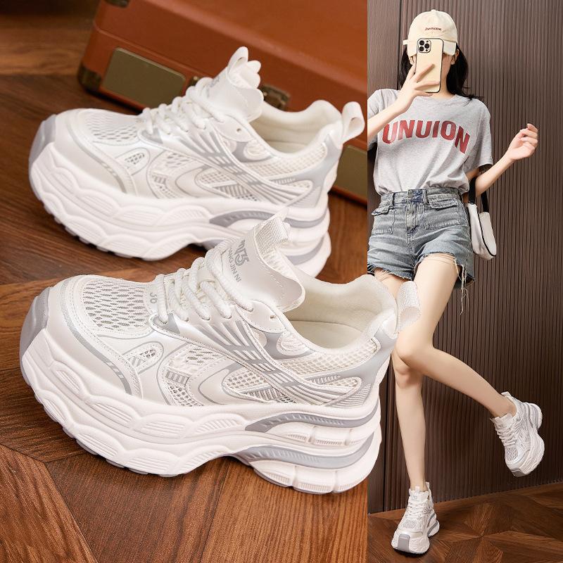 Thick-soled Dad Shoes Women's 2025 Summer New Versatile Hollow Mesh Breathable Sandals Small Inner Height-increasing Women's Shoes