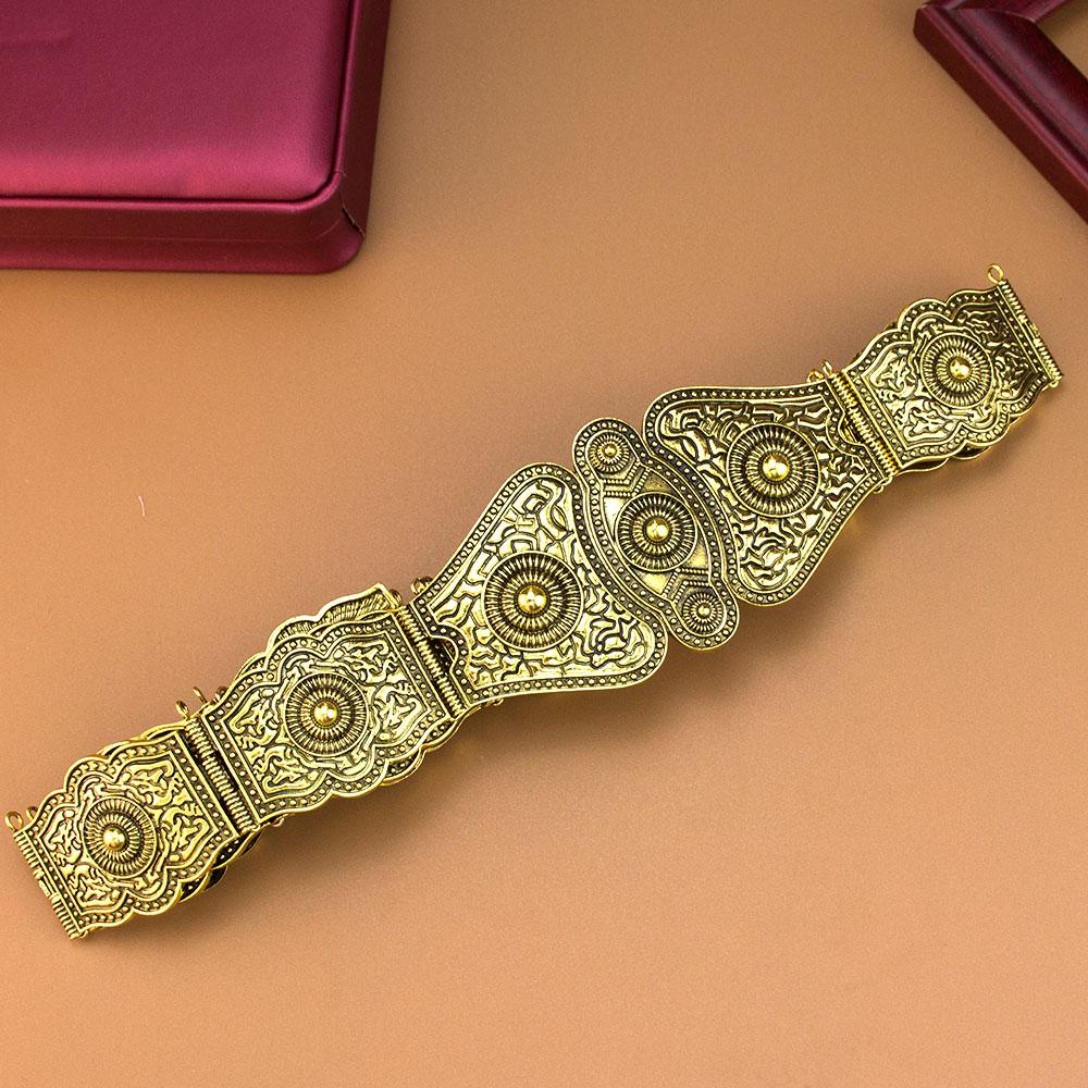 Vintage Slavic Caucasus Women Dress Belt Relief Pattern Rivet Decoration Metal Waist Belt Chain Adjustable Length