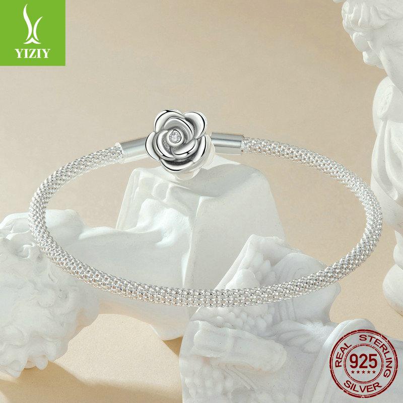 Rose Diy Basic Bracelet, Exquisite Versatile Flower S925 Sterling Silver Snake Bone Chain Bracelet