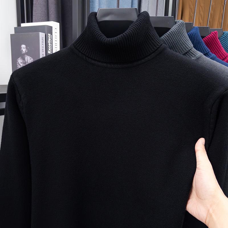 Suéter Masculino de Cashmere Liso com Gola Alta - Camada Base Malha Fashion com Manga Longa