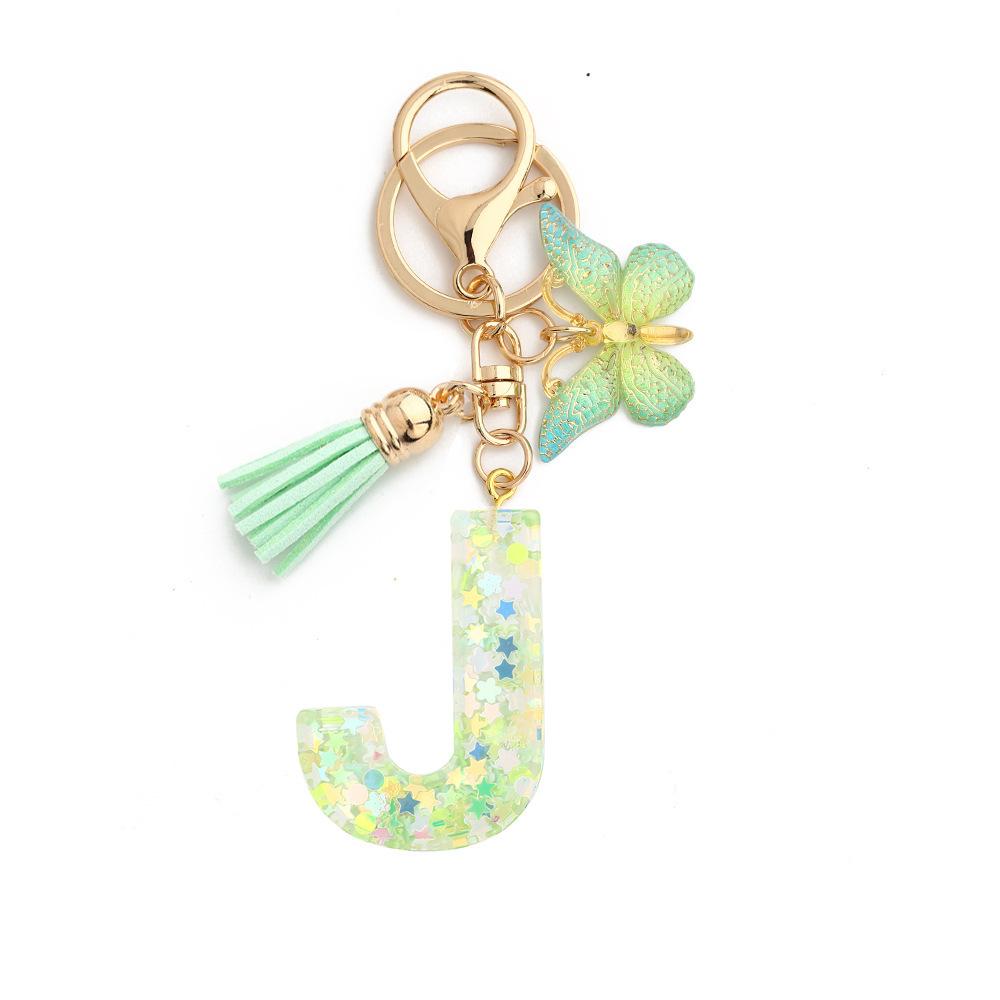 A-Z Dreamy Letters Keychain for Women Tassels Butterfly Pendant Initial Keyrings Purse Suspension Bags Car Key Chain Pink
