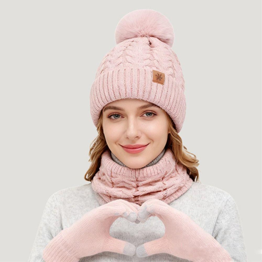 3Pcs/Set Plush Knitted Hat Warm Beanies Hat Fashion Winter Hat Scarf Gloves  Men Women