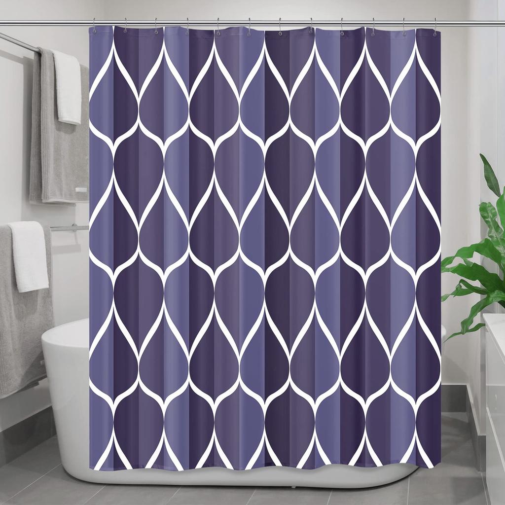 Aegean Blue Geometric Shower Curtain,Waterproof Polyester,Quick-Drying,Fabric Shower Curtains Set For Bathroom,Durable Washable