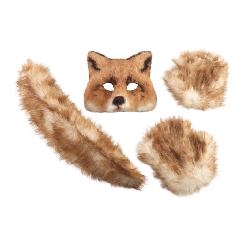 Foxes Costume Foxes Mask Cats Half Face Mask Foxes Tail Animal Fancy Costume Kit Accessories Halloween Cosplay Props
