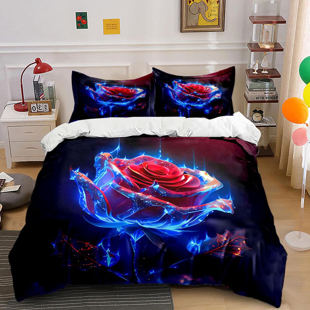 "Glowing Rose Artwork Set Decor" Soft Skin-Friendly Bedding Set Includes 1 Duvet Cover And 2 Pillowcase Gift