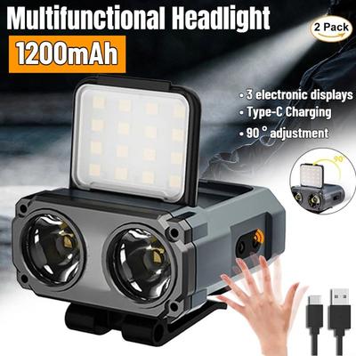 Headlamp Type-C Rechargeable Headlight Portable Rotating Hunting Lights LED Flashlight Fishing Front Bicycle Light