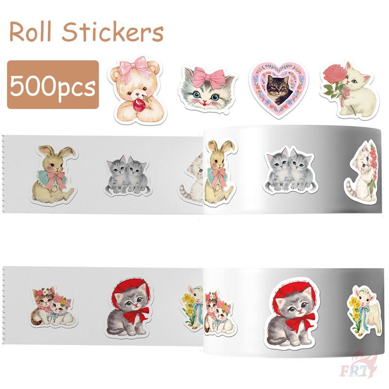 500Pcs/Roll Retro Animals Aesthetics Kids Rewards Stickers - DIY Scrapbooks Album Decor Sealing Label Decals