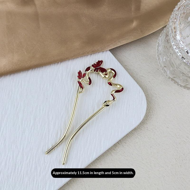 1Pcs Metal Flower Hair Pin Snake Hairpin Vintage Chinese Style Hair Stick Plate Hair Retro Hair Clip Hair Accessory
